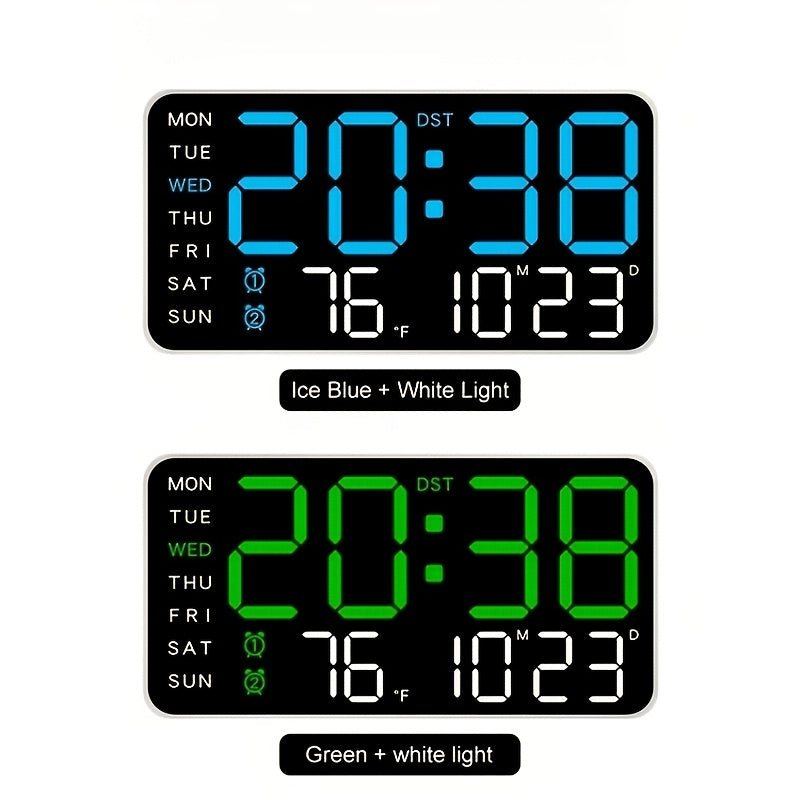 Digital LED Wall Clock with Date, Day and Temperature Display