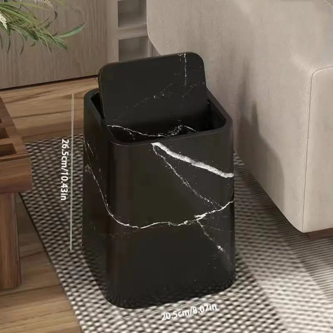 Compact Wood-Look Swing-Lid Waste Bin