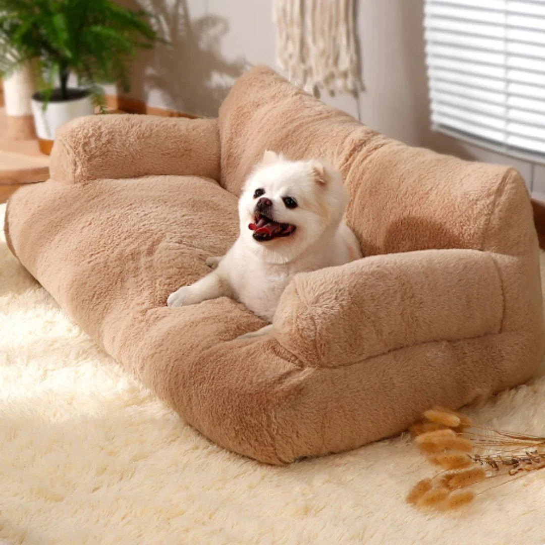 Plush Dog Sofa Bed with Raised Sides and Matching Cushion