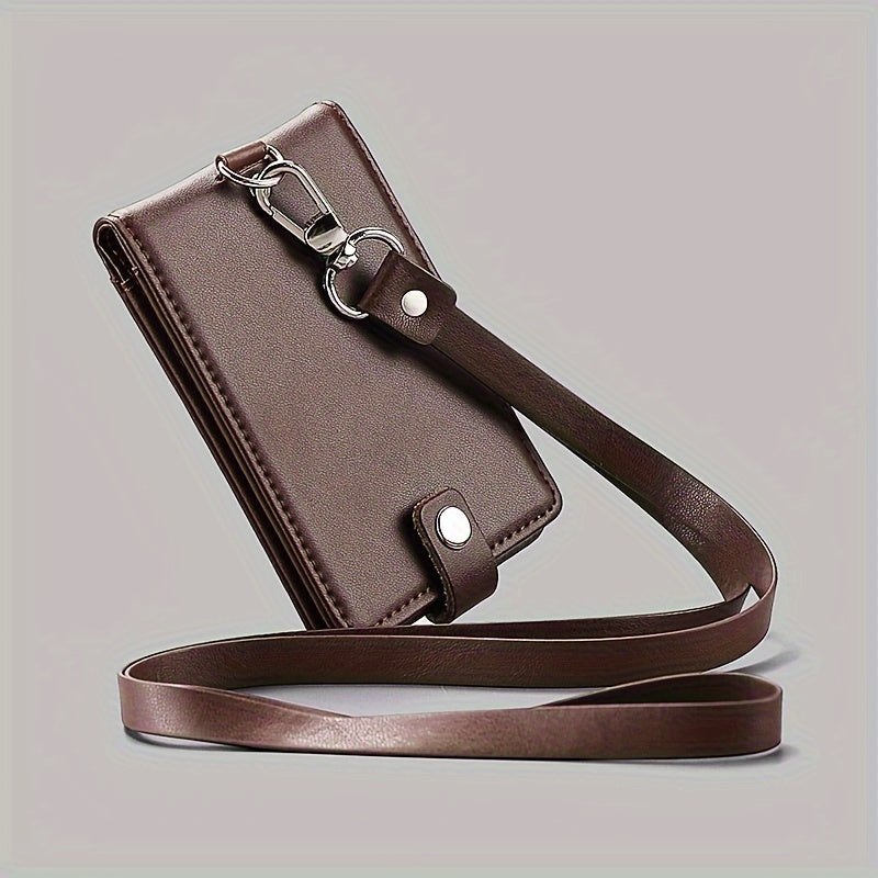 Leather ID Card Holder with Clear Window and Lanyard