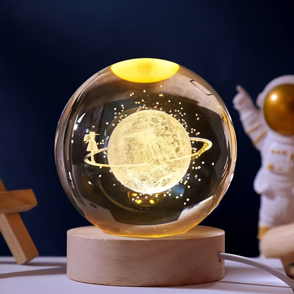 3D Crystal Ball LED Night Light with Wood Base