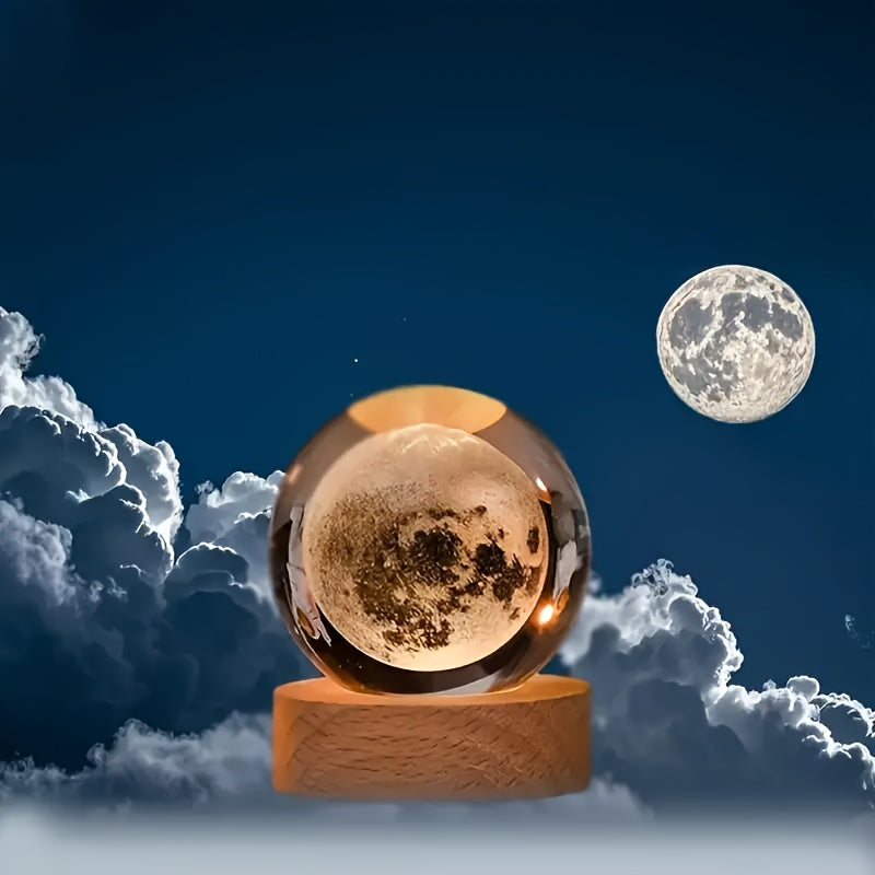 3D Crystal Ball LED Night Light with Wood Base