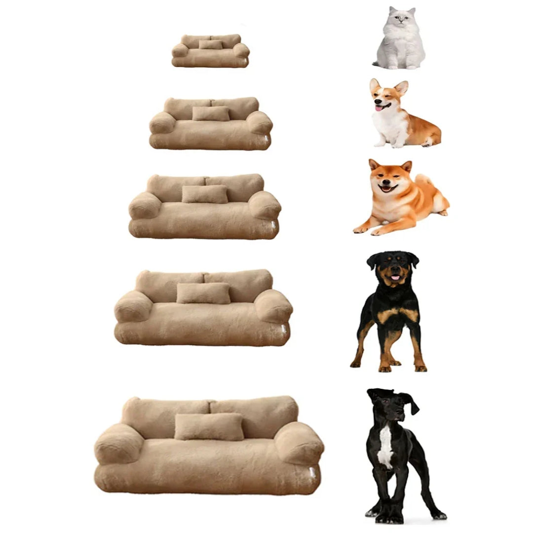 Plush Dog Sofa Bed with Raised Sides and Matching Cushion