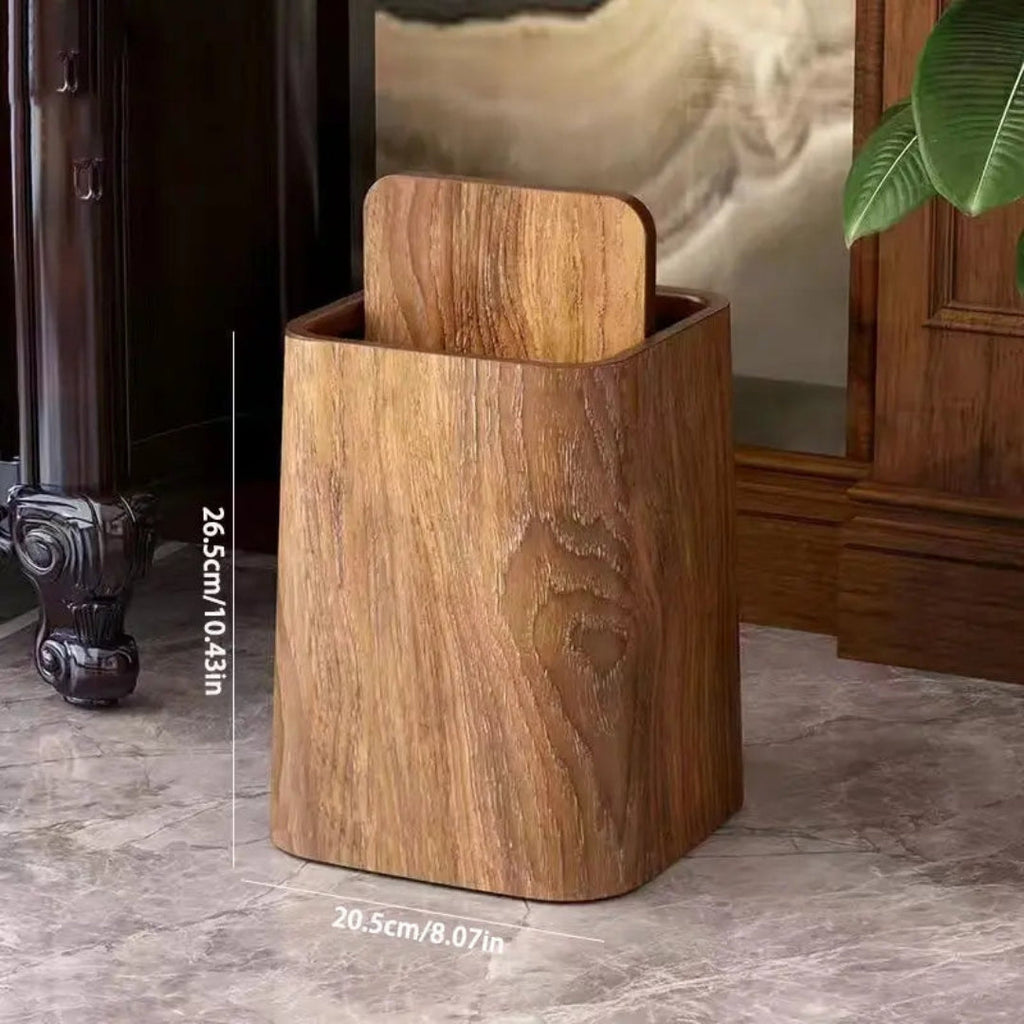 Compact Wood-Look Swing-Lid Waste Bin