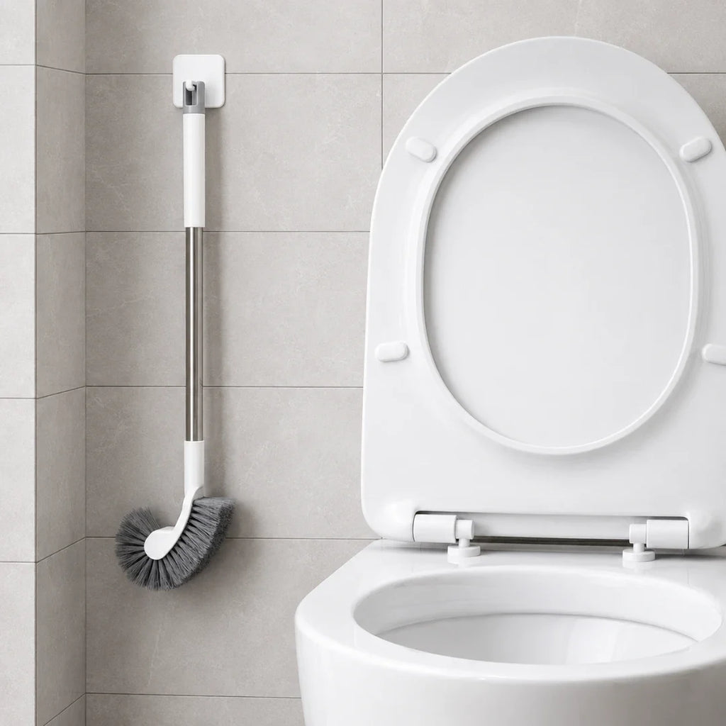 Curved Under-Rim Toilet Brush with Holder