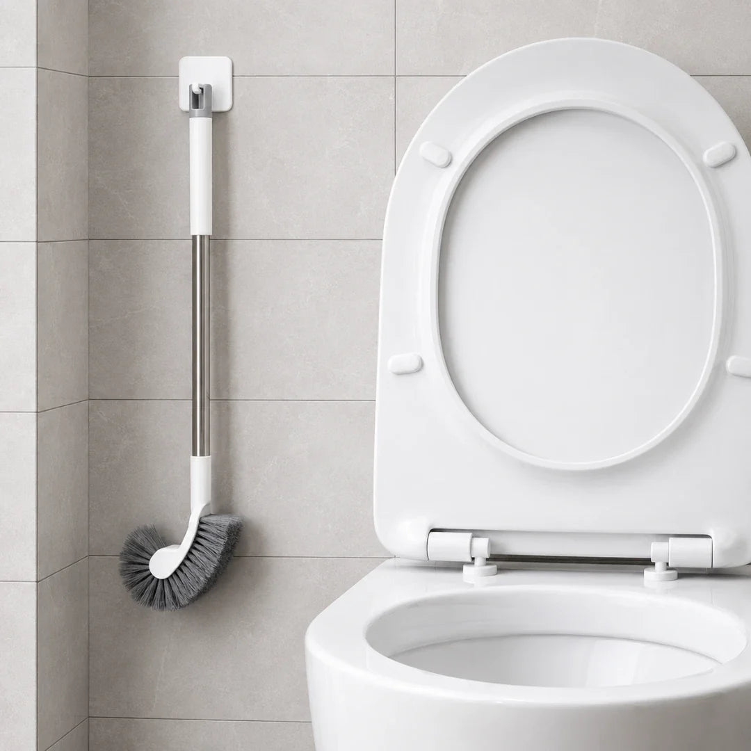 Curved Under-Rim Toilet Brush with Holder