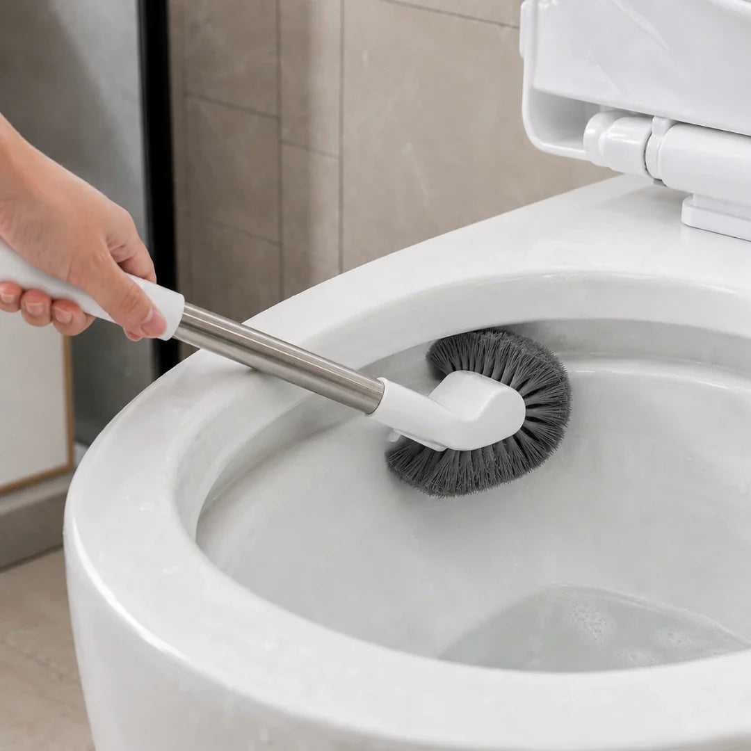 Curved Under-Rim Toilet Brush with Holder
