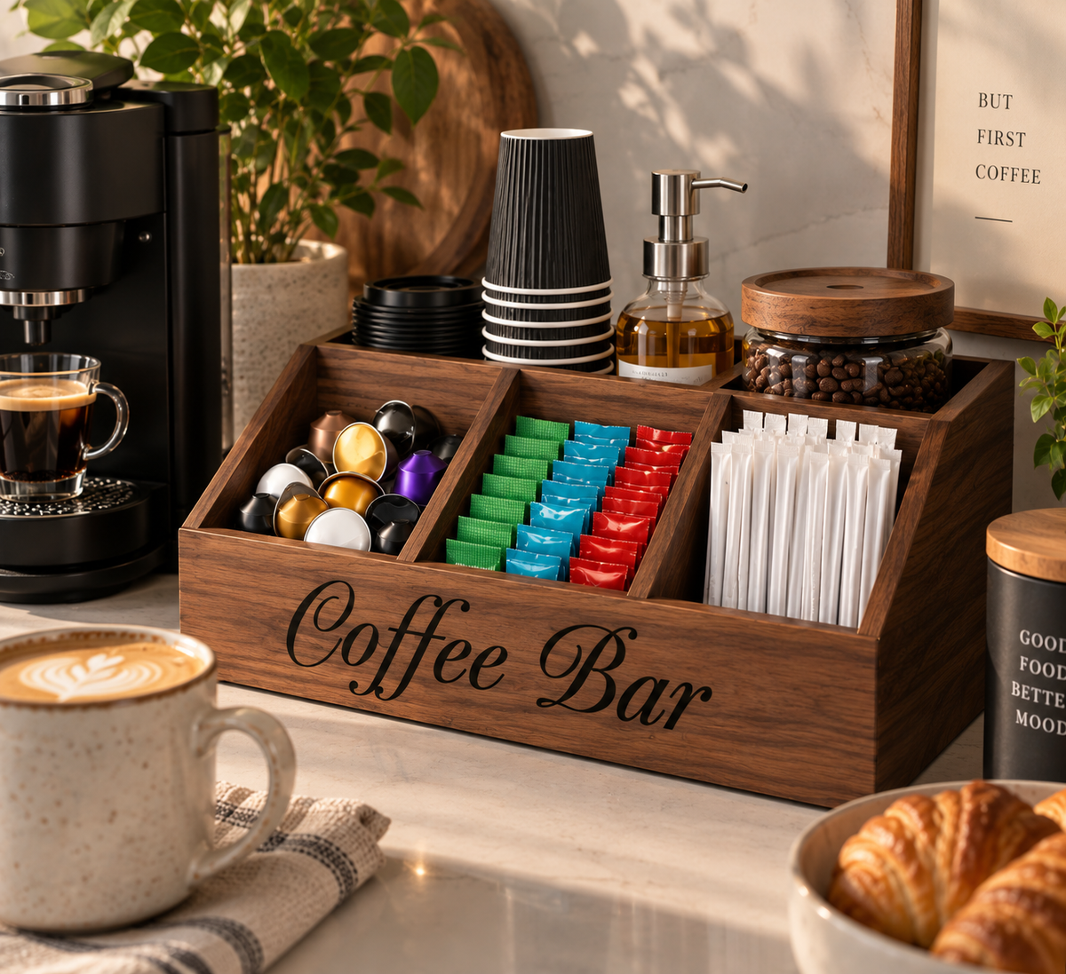Wooden Coffee Bar Storage Organiser