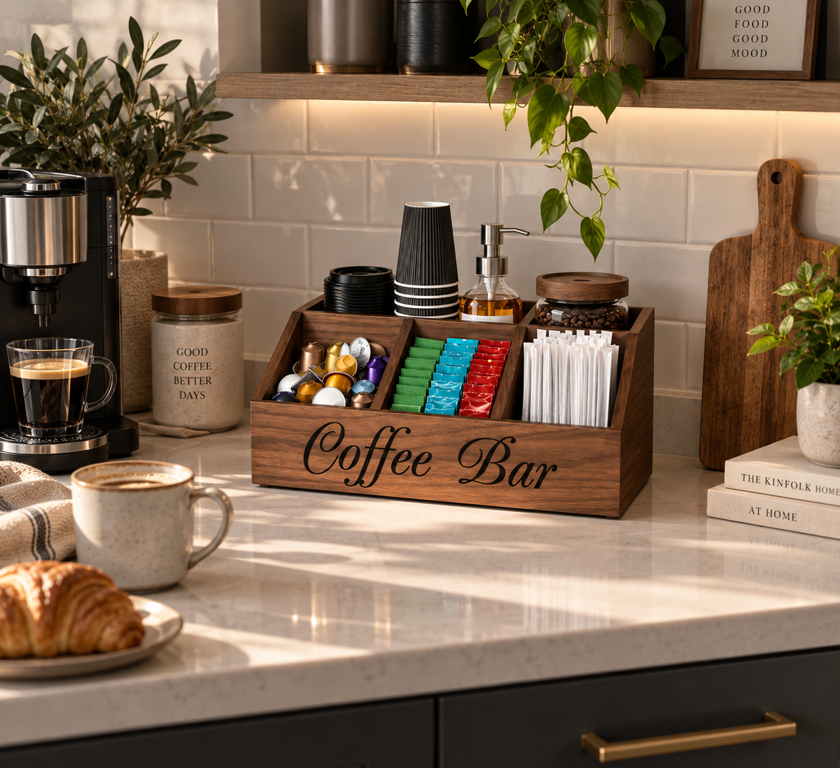 Wooden Coffee Bar Storage Organiser
