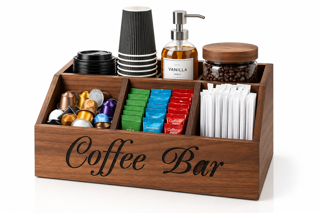 Wooden Coffee Bar Storage Organiser
