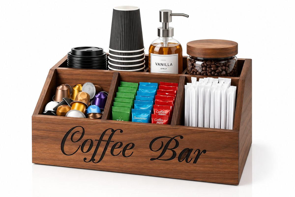Wooden Coffee Bar Storage Organiser