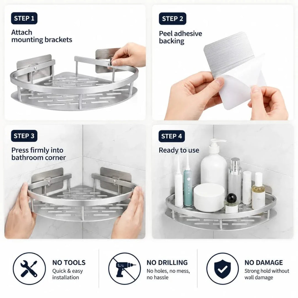 Adhesive Corner Shower Shelf, No Drilling