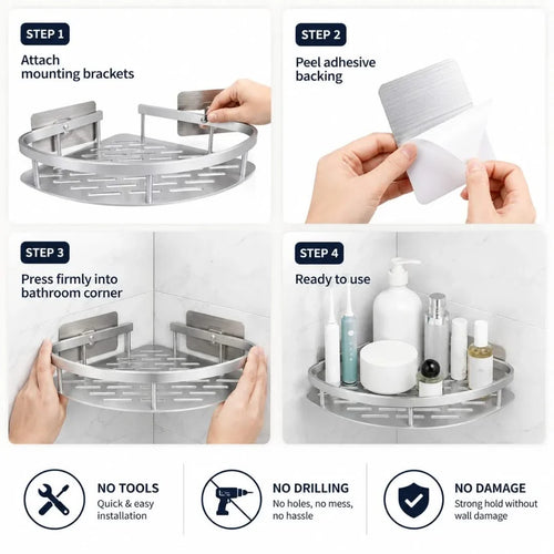 Adhesive Corner Shower Shelf, No Drilling