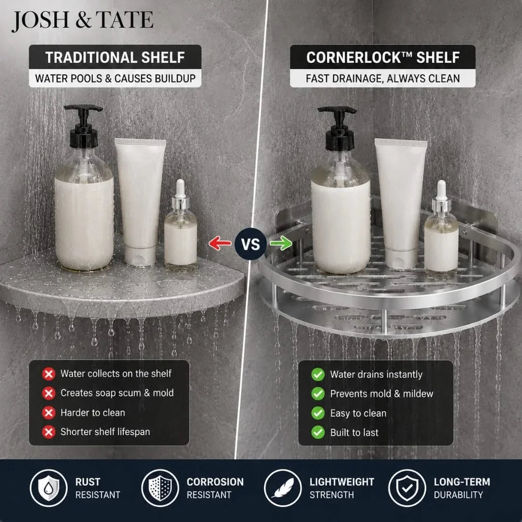 Adhesive Corner Shower Shelf, No Drilling