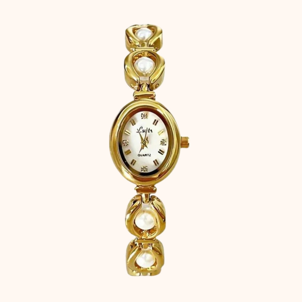 Women's Oval Dial Watch with Decorative Link Bracelet