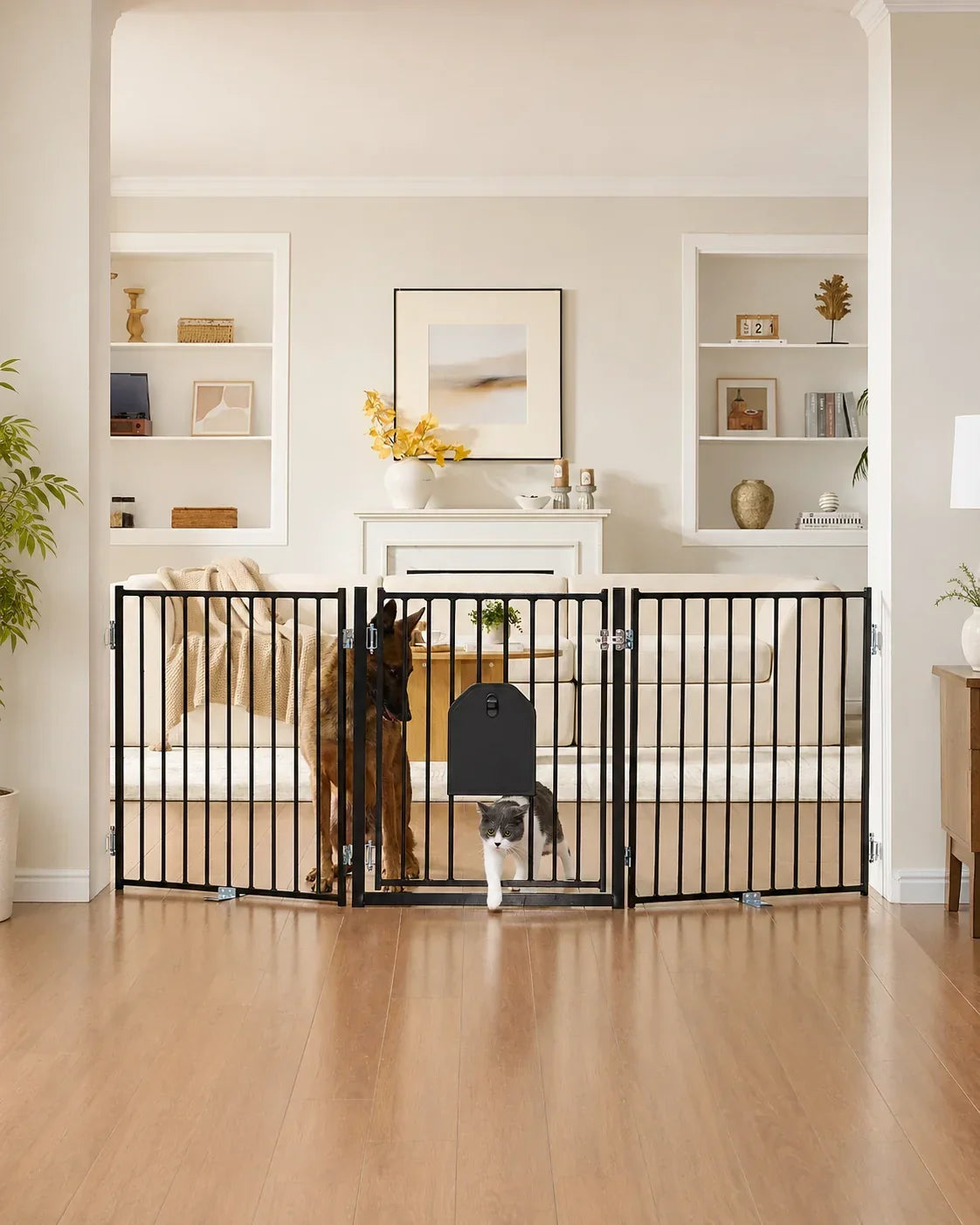 30-Inch Freestanding Dog Gate With Cat Door