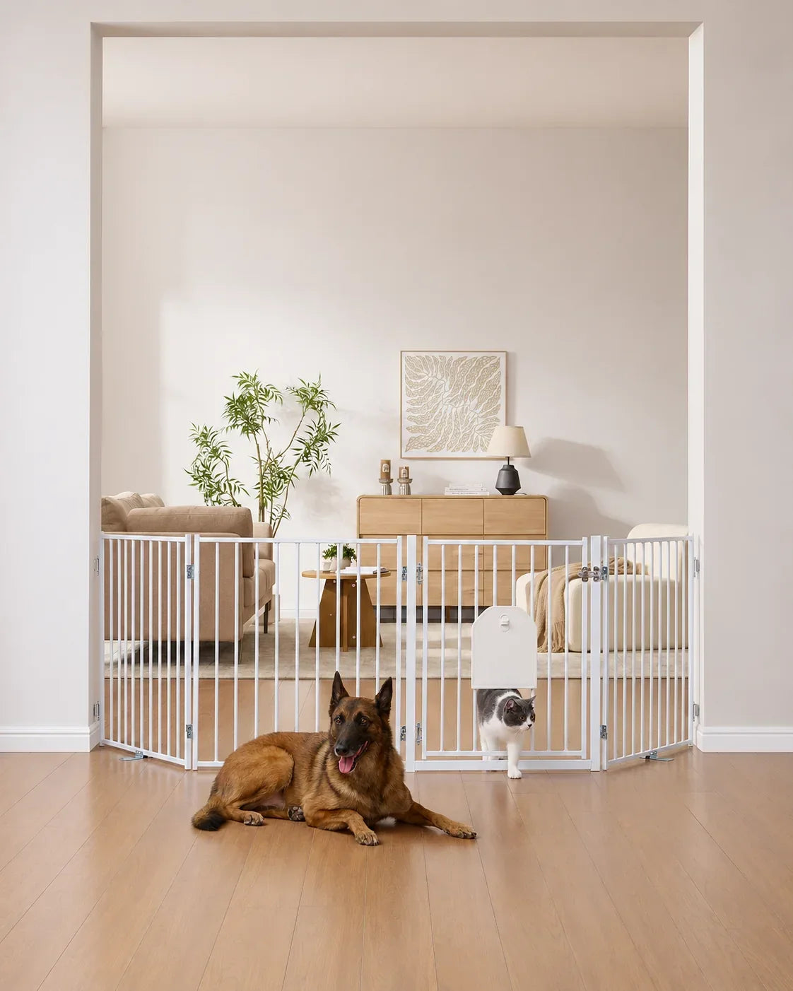 30-Inch Freestanding Dog Gate With Cat Door