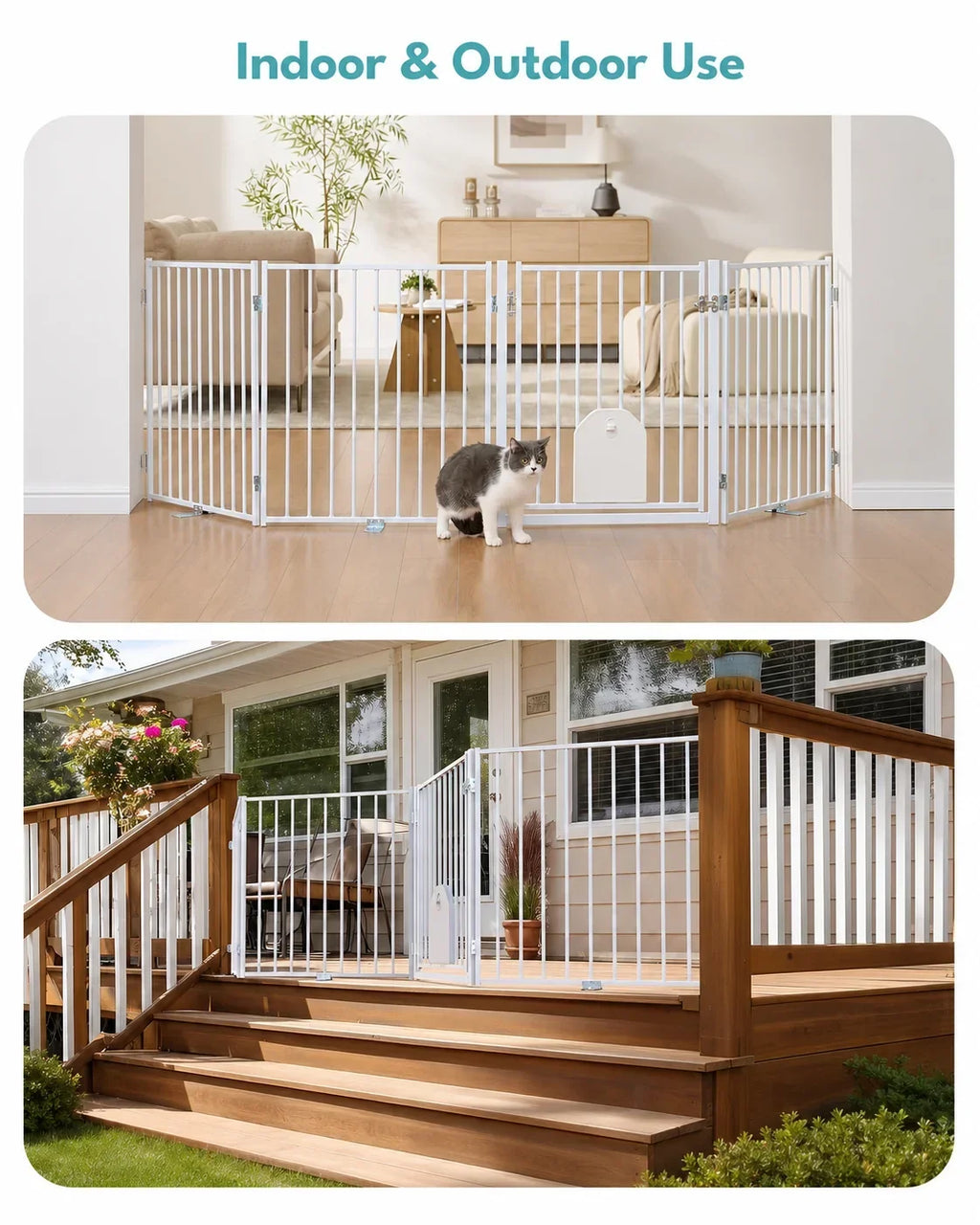 30-Inch Freestanding Dog Gate With Cat Door