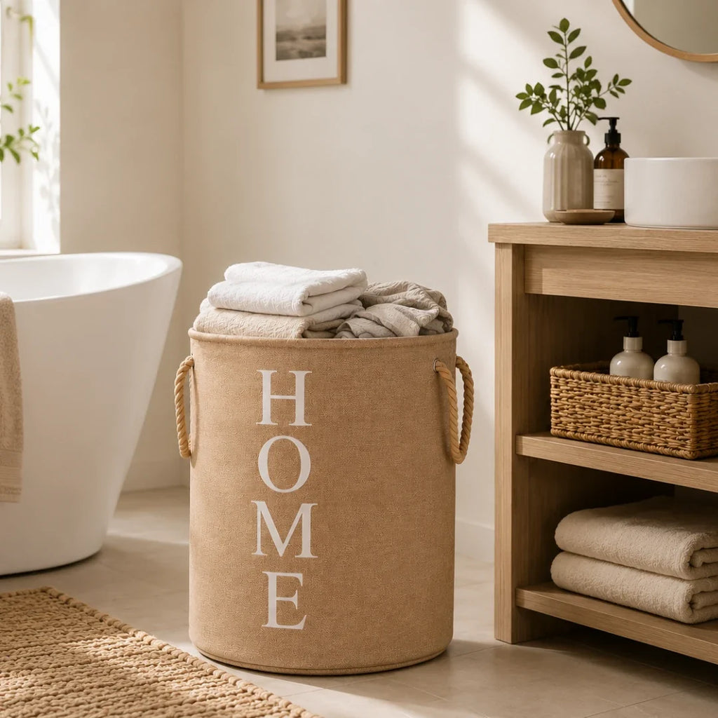 Woven Linen Look Laundry Basket, Foldable