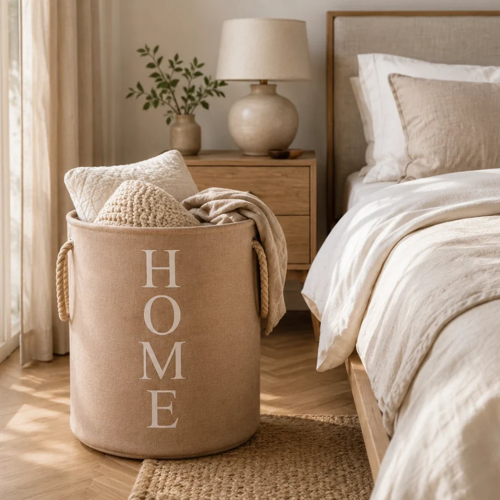 Woven Linen Look Laundry Basket, Foldable