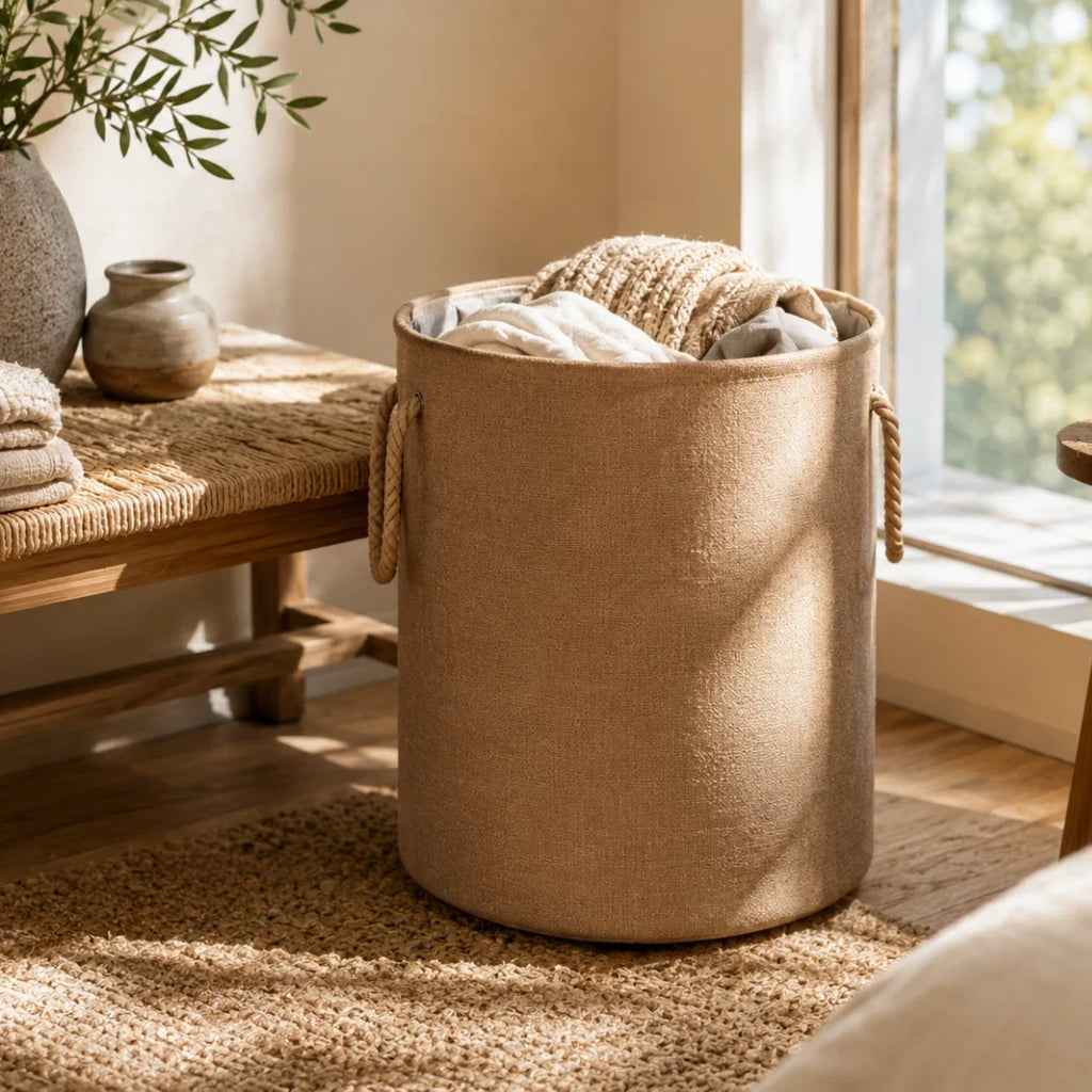 Woven Linen Look Laundry Basket, Foldable