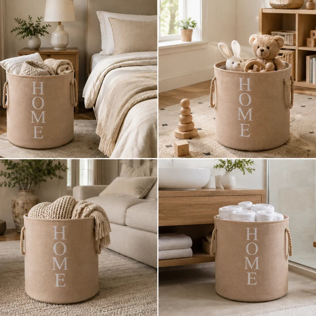 Woven Linen Look Laundry Basket, Foldable