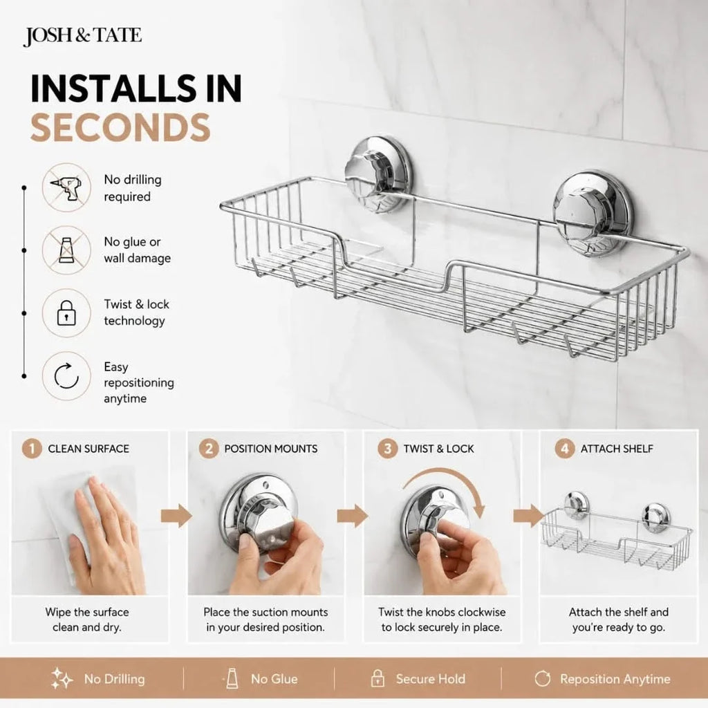 Twist-Lock Wire Shower Shelf, No Drilling