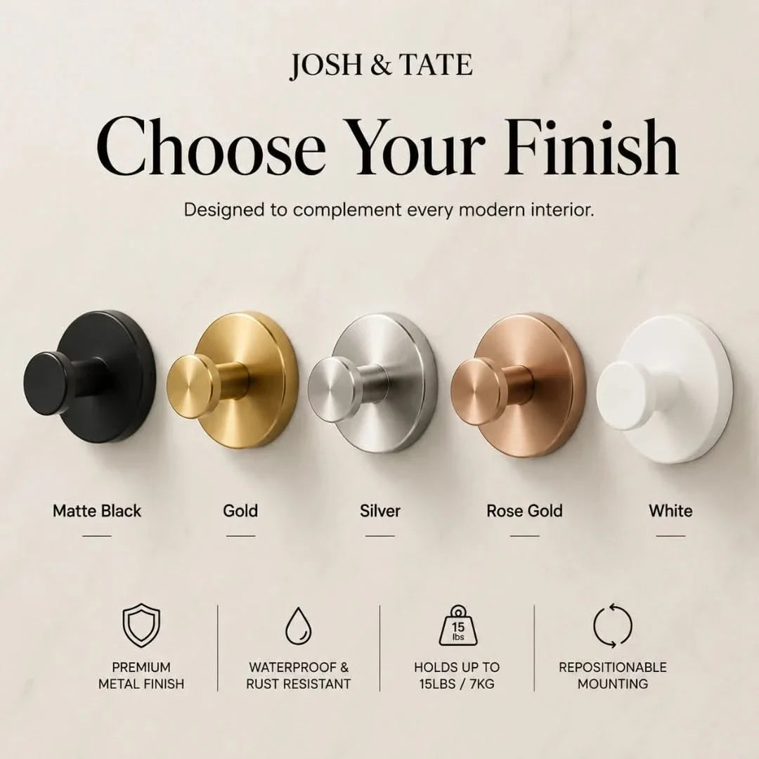Minimal Adhesive Wall Hook Set, Four Finishes