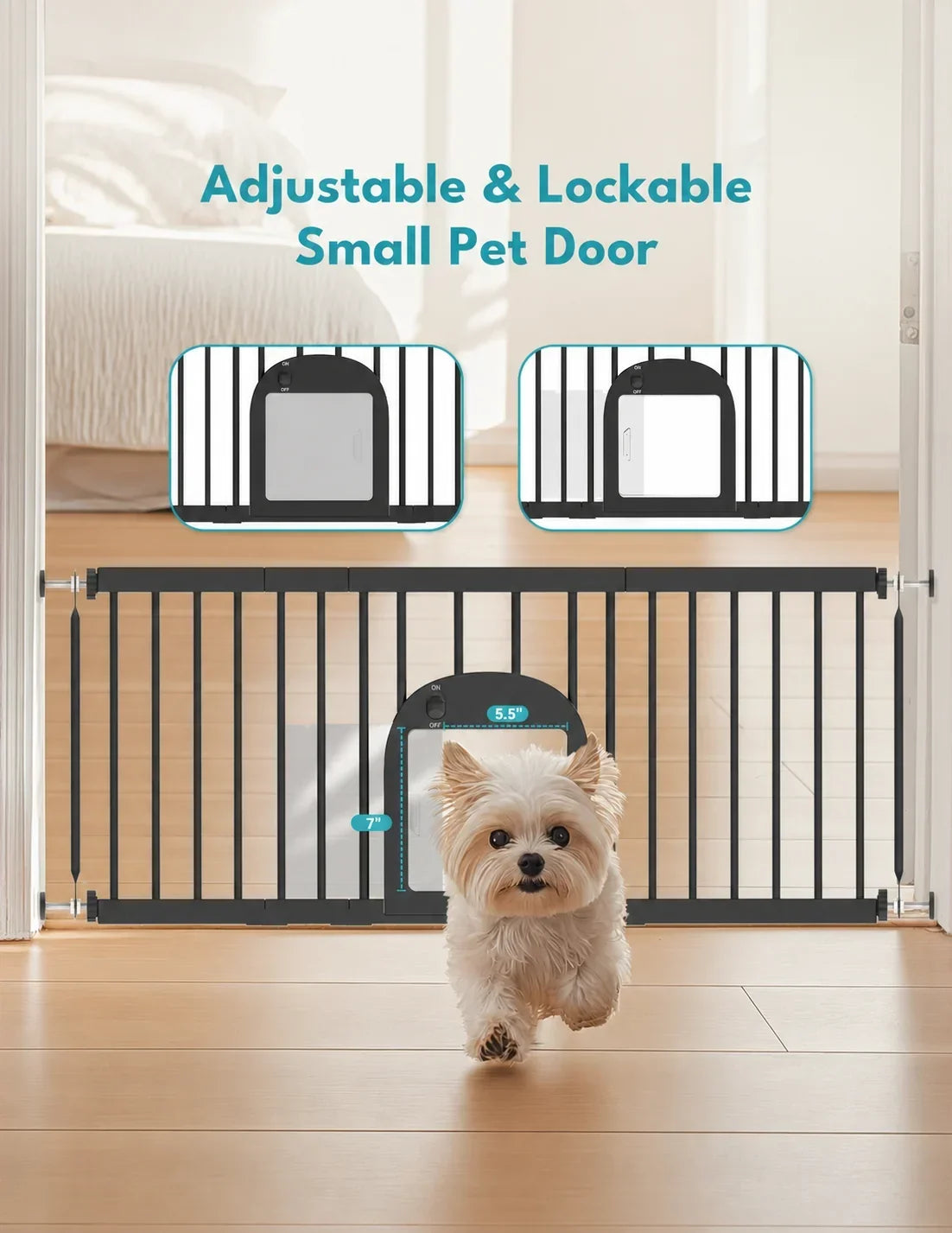 16.5-Inch Small Dog Gate With Pet Door