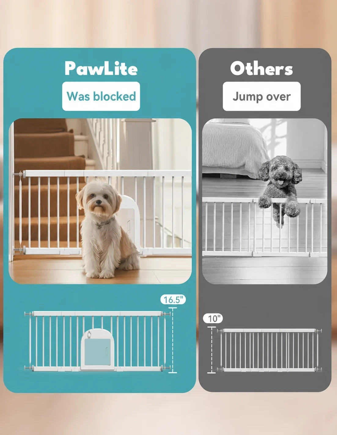 16.5-Inch Small Dog Gate With Pet Door