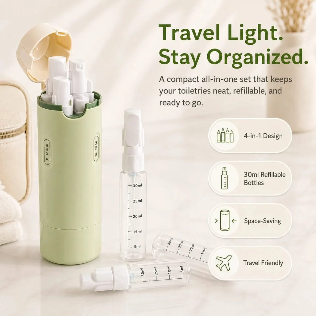 4-in-1 Travel Dispensing Bottle, Refillable