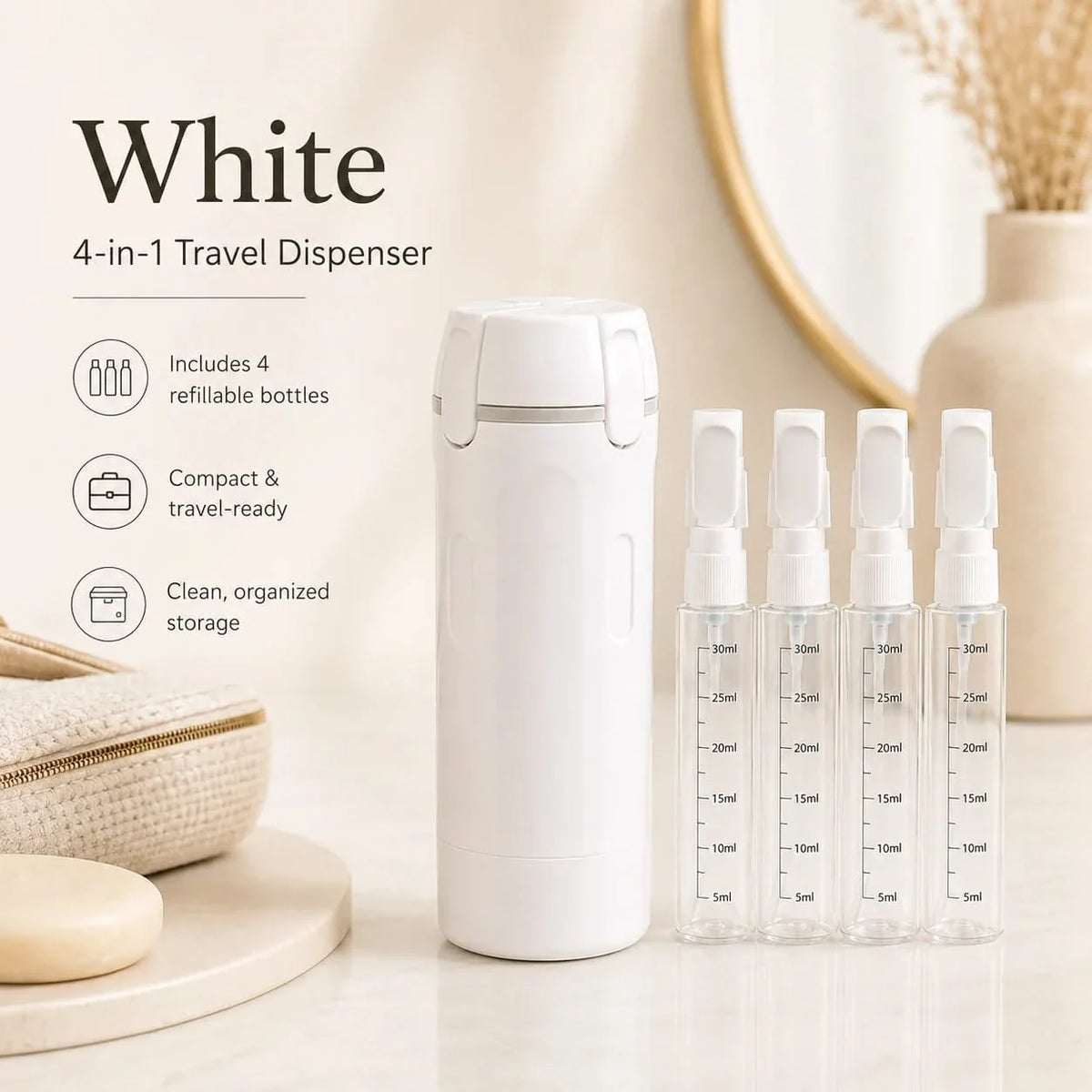 4-in-1 Travel Dispensing Bottle, Refillable