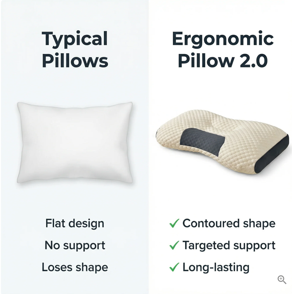 Ergonomic Memory Foam Pillow, Single or Pair