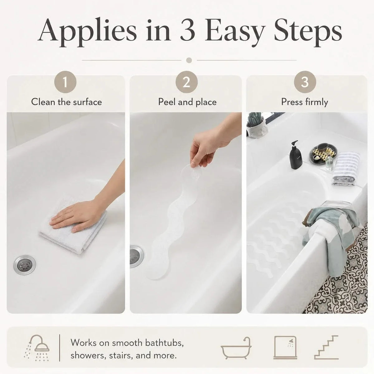 Anti-Slip Bath and Shower Strips, Clear