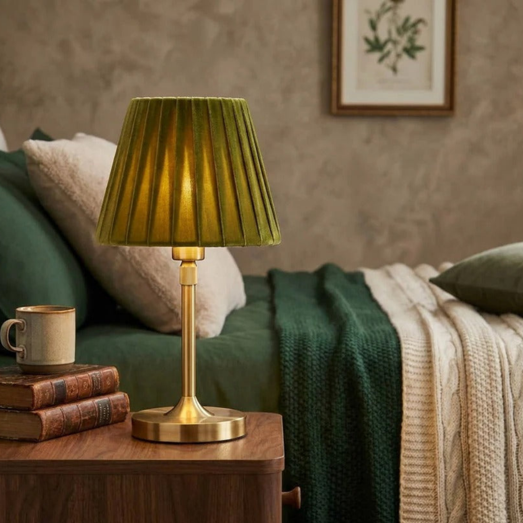 Pleated Shade Table Lamp with Gold-Tone Base