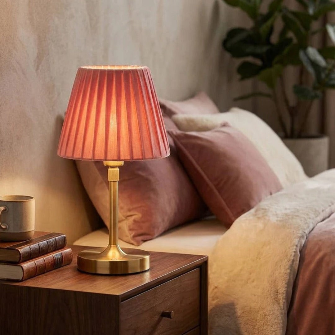 Pleated Shade Table Lamp with Gold-Tone Base