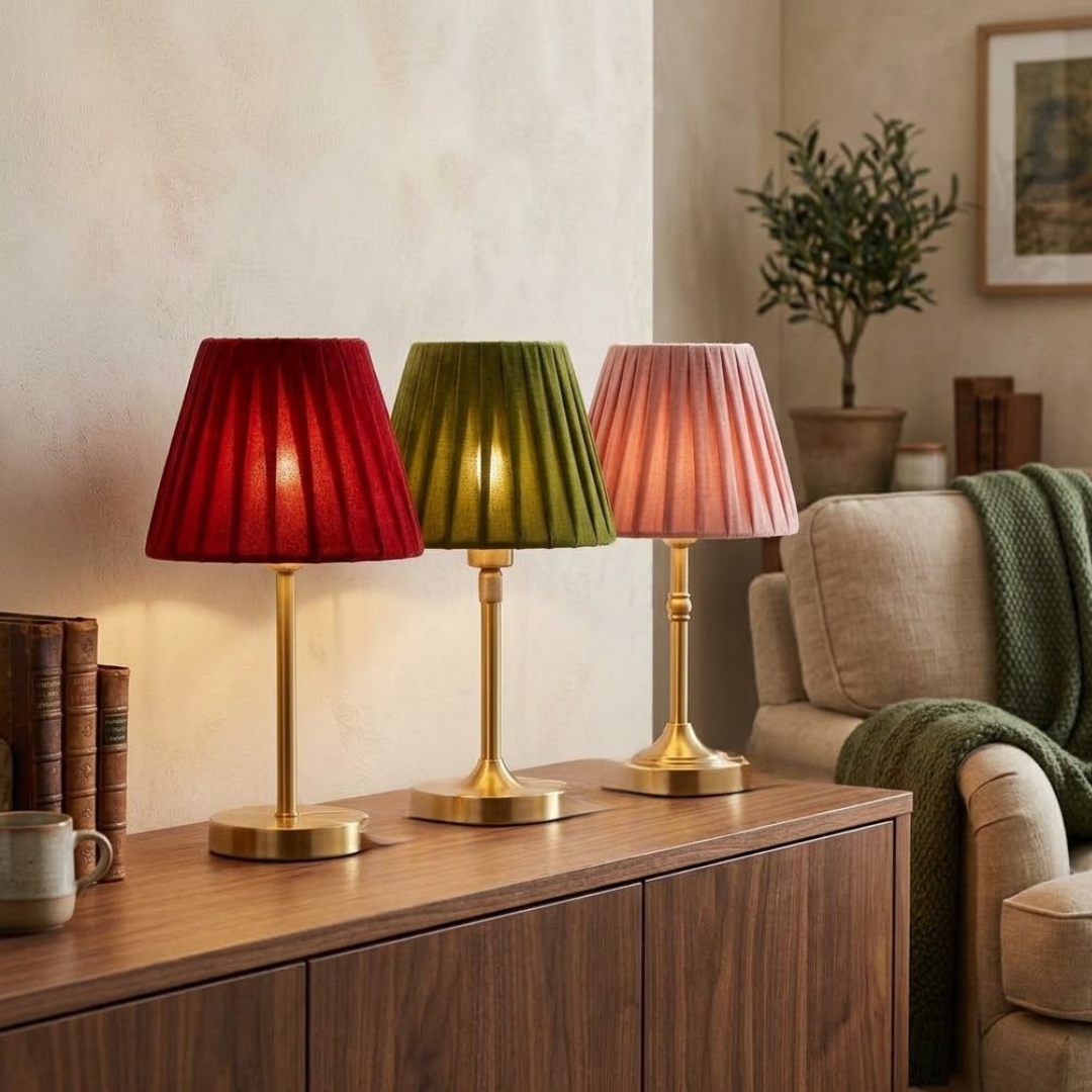 Pleated Shade Table Lamp with Gold-Tone Base