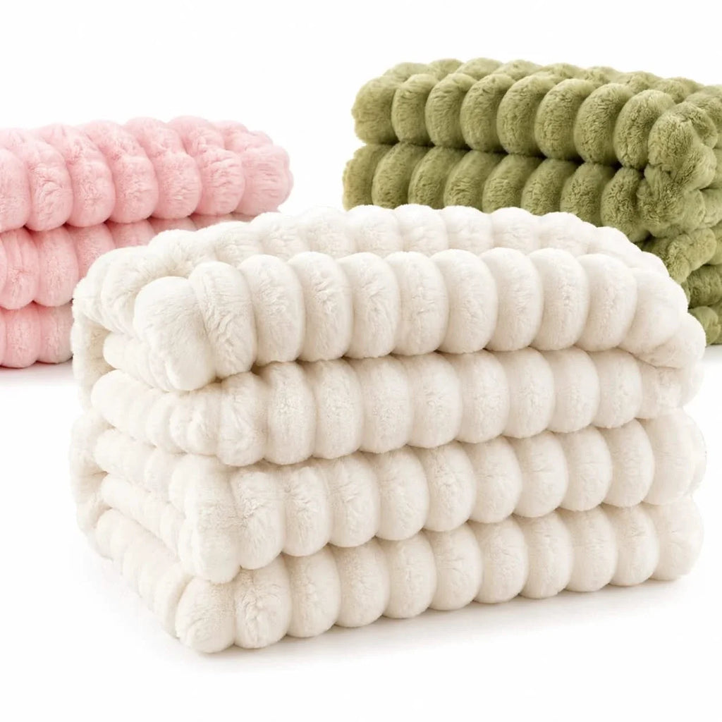 Ribbed Fleece Blanket, Soft Heavy Bed Throw