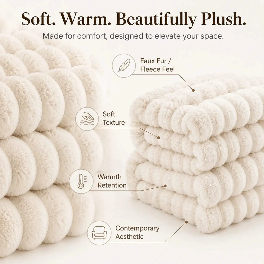Ribbed Fleece Blanket, Soft Heavy Bed Throw