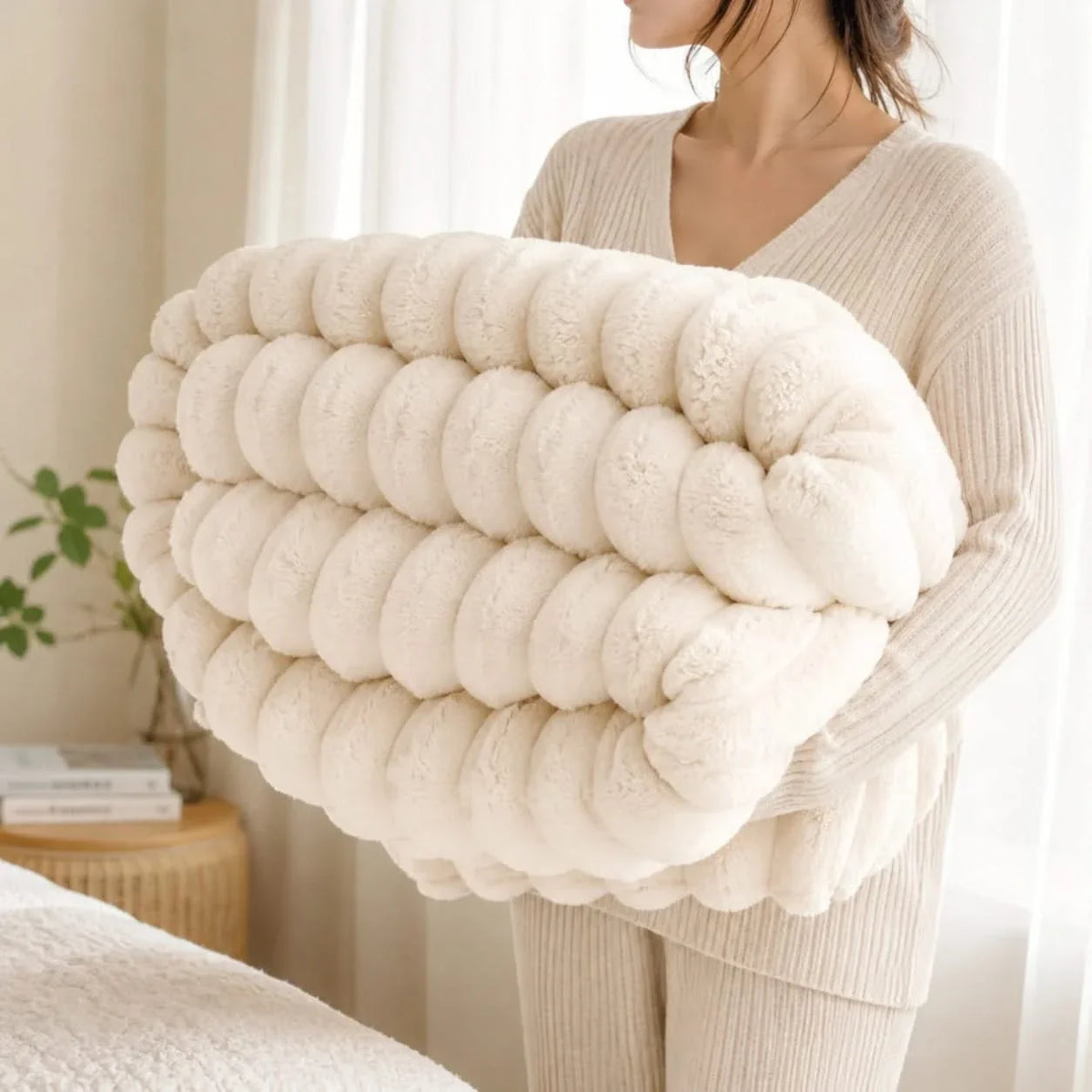 Ribbed Fleece Blanket, Soft Heavy Bed Throw