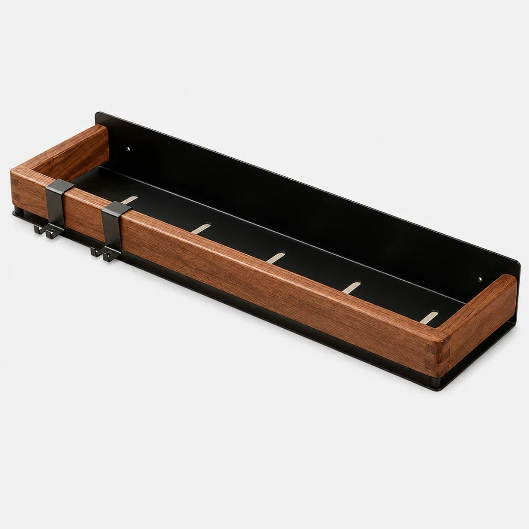 Wooden Wall Shelf with Two Hooks