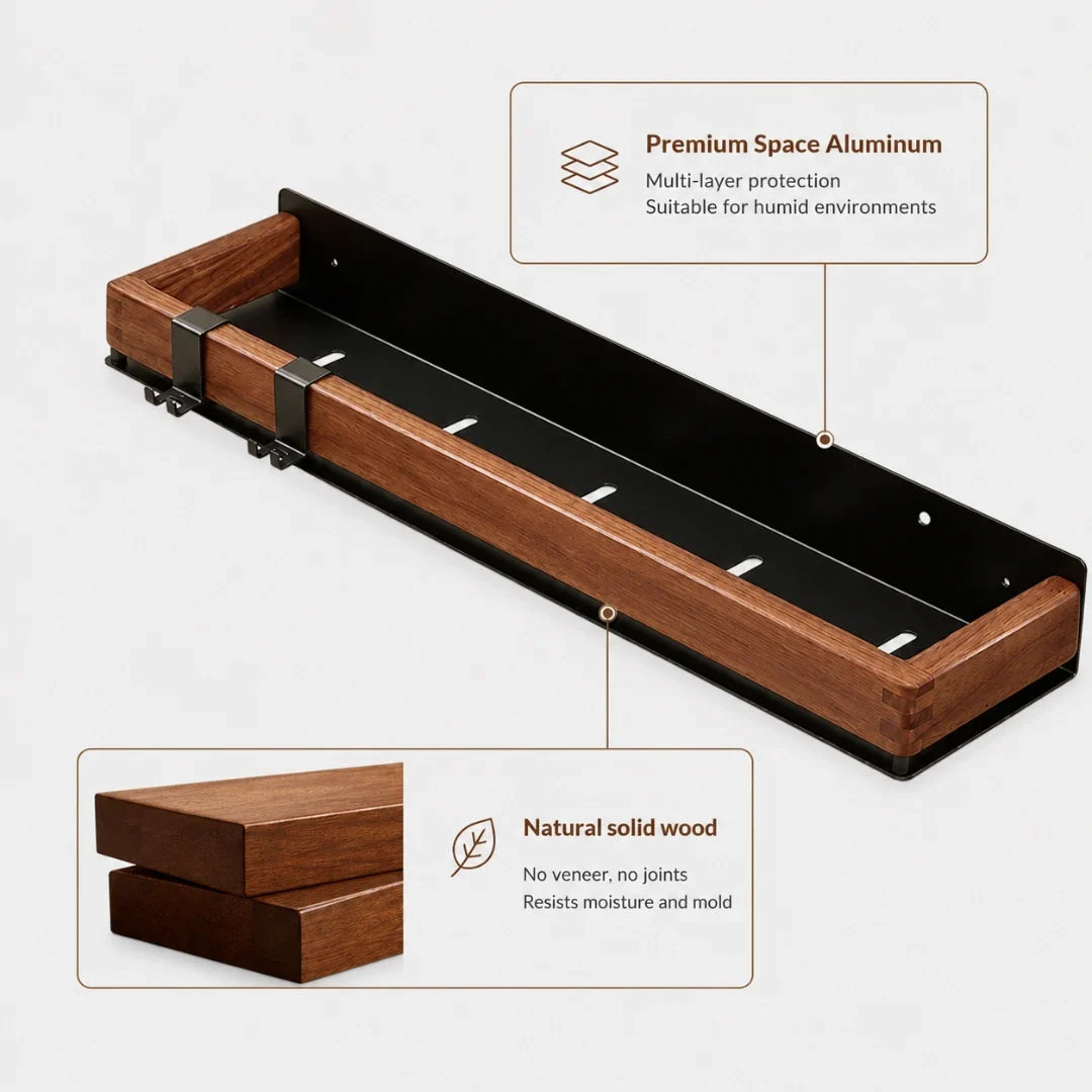Wooden Wall Shelf with Two Hooks