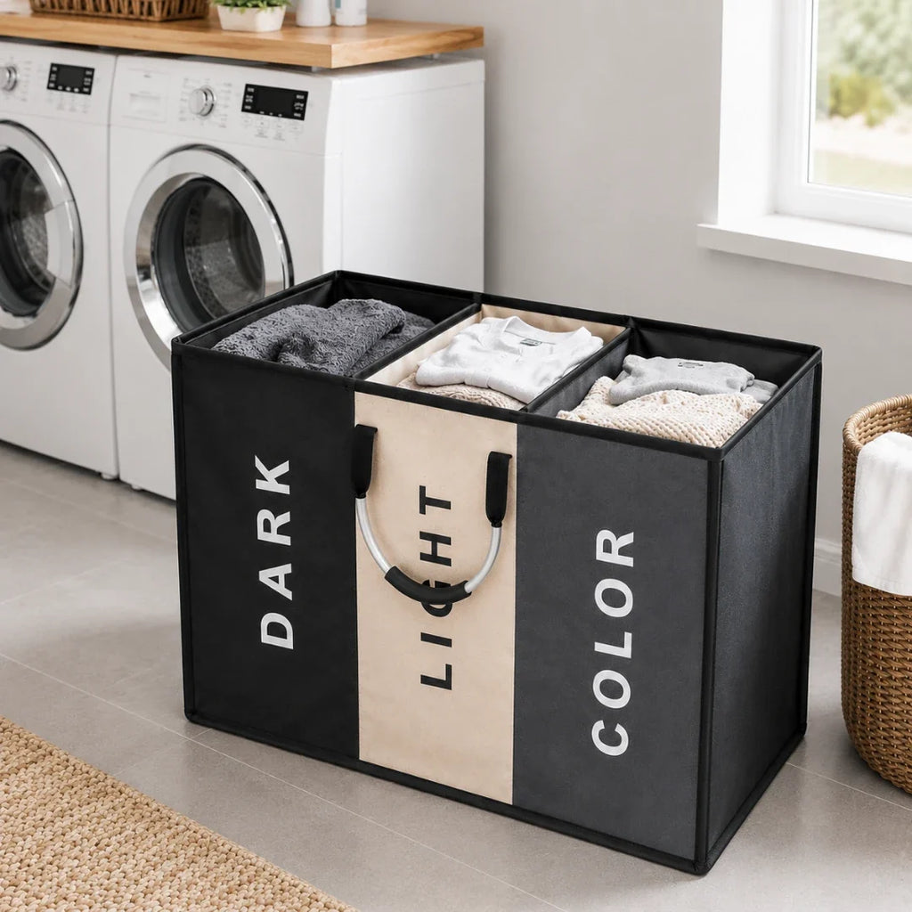 3-Section Laundry Sorter Hamper with Removable Bags