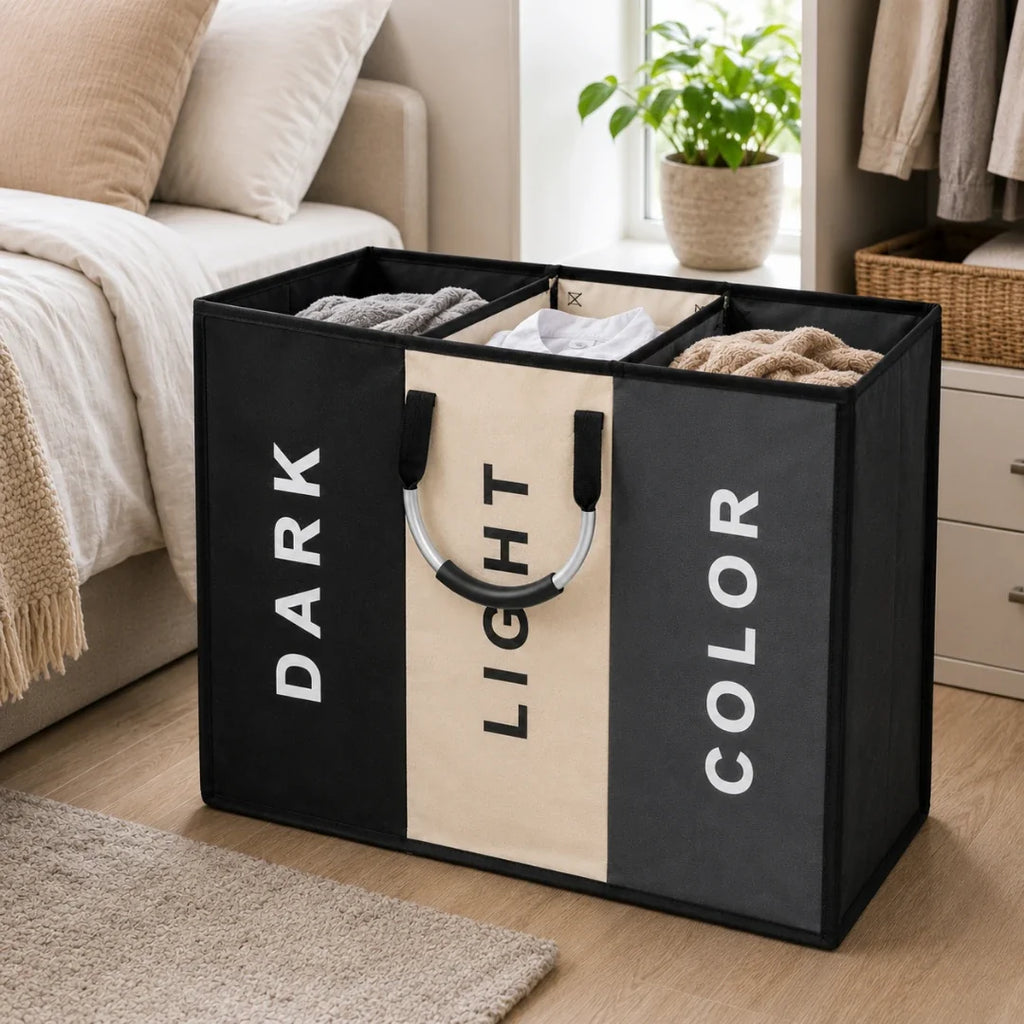 3-Section Laundry Sorter Hamper with Removable Bags