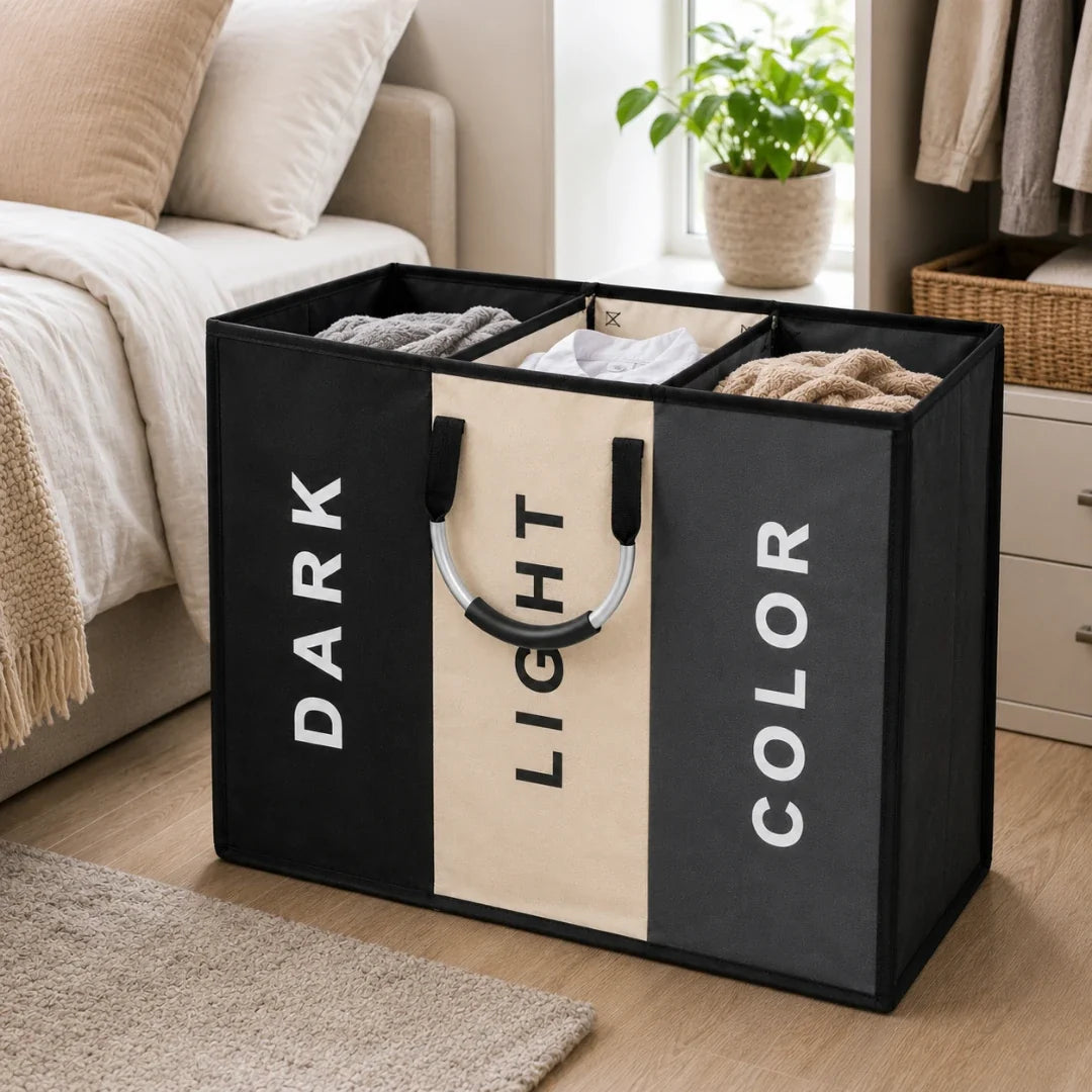 3-Section Laundry Sorter Hamper with Removable Bags