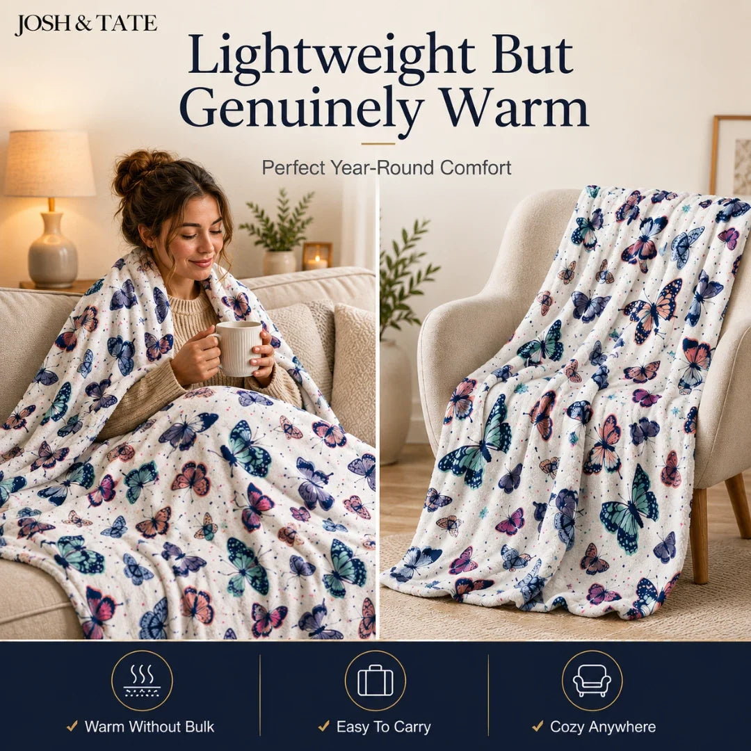 Butterfly Print Throw Blanket, 130 x 150cm