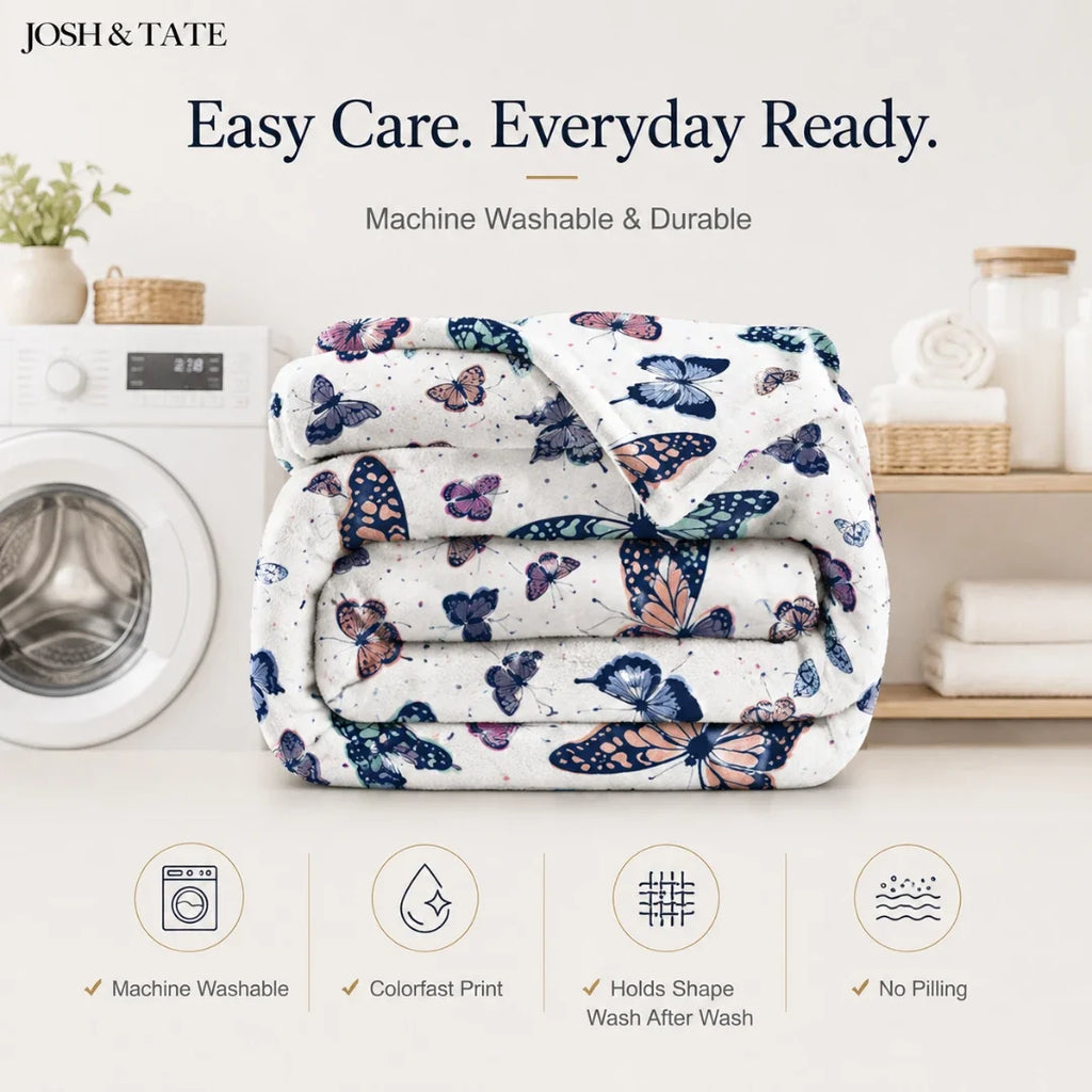 Butterfly Print Throw Blanket, 130 x 150cm