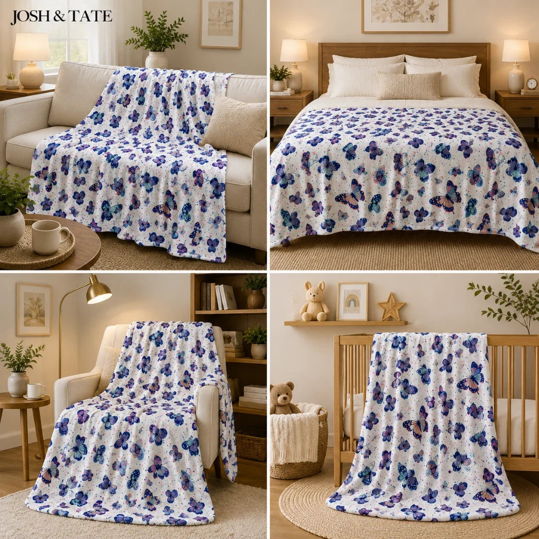 Butterfly Print Throw Blanket, 130 x 150cm