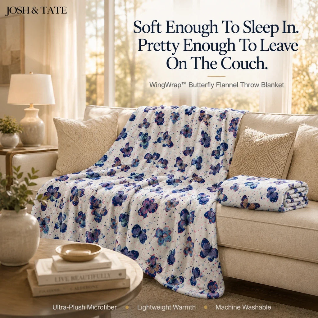Butterfly Print Throw Blanket, 130 x 150cm