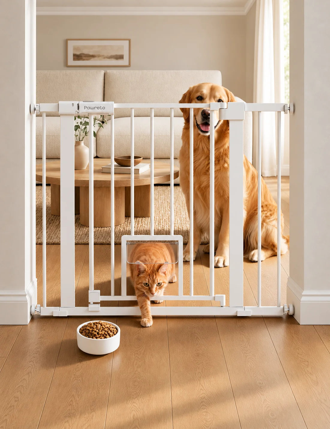 Pressure-Mounted Dog Gate With Cat Door